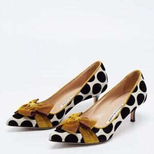 Manolo Blahnik Gorina velvet printed polka dot kitten heels pumps shoes 39.5 8.5